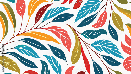 Vibrant nature inspired leaf illustration with colorful foliage on white background