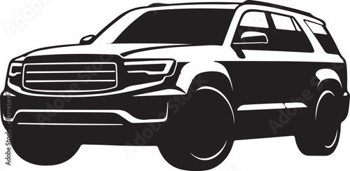 Striking black and white silhouette illustration of a modern, powerful suv or off-road vehicle