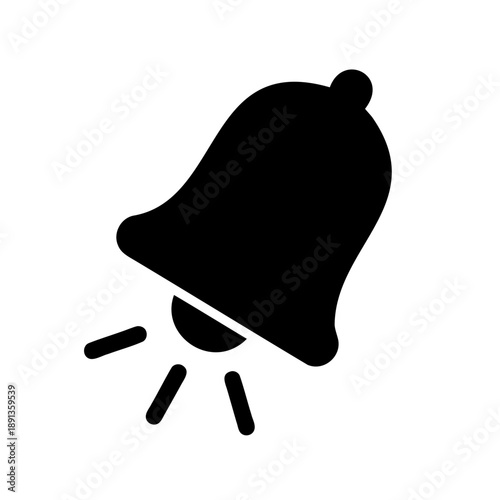 Black silhouette of a ringing bell with sound waves emanating from it