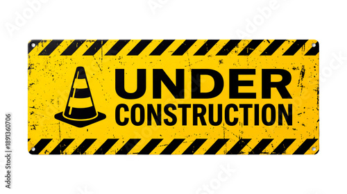Under construction sign, depicting a yellow and black safety caution signage