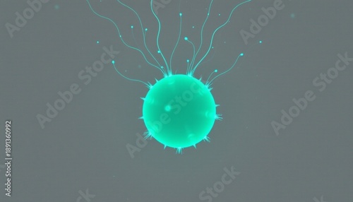 This is an animated digital graphic featuring a spherical element that appears to be glowing with green light