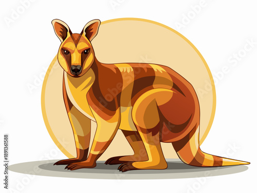 Illustration of a wallaby standing in a stylized orange toned environment