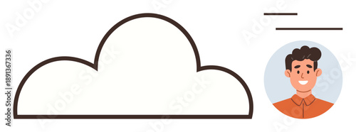 Cloud computing, user data, online storage, digital identity, profile management, network solutions. Minimal cloud graphic alongside a user avatar. Cloud computing and user data concept