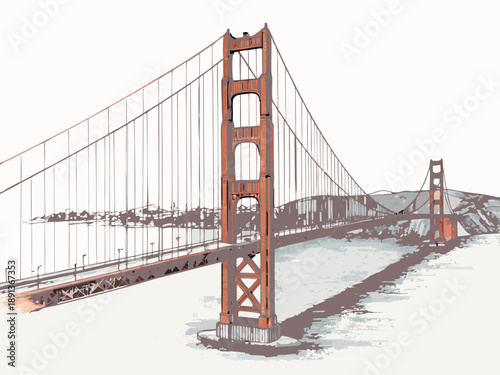 Illustration of the golden gate bridge with a stylized graphic design