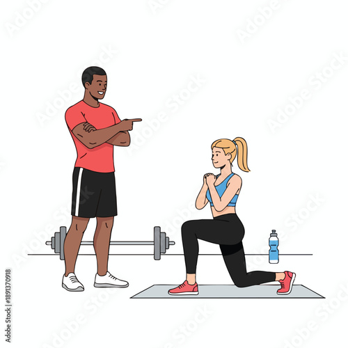 Personal Trainer Guiding Woman through Exercise Routine