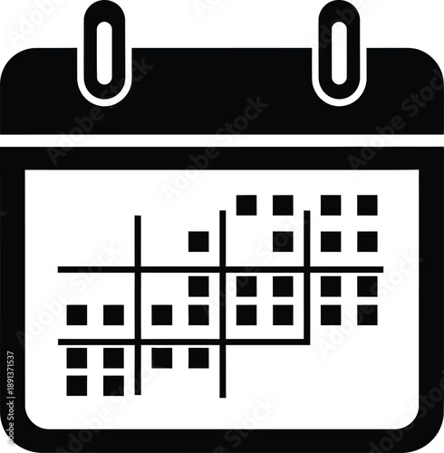 Black and White Icon Representing A Calendar With A Tic Tac Toe Grid Overlay, Symbolizing Planning and Strategy