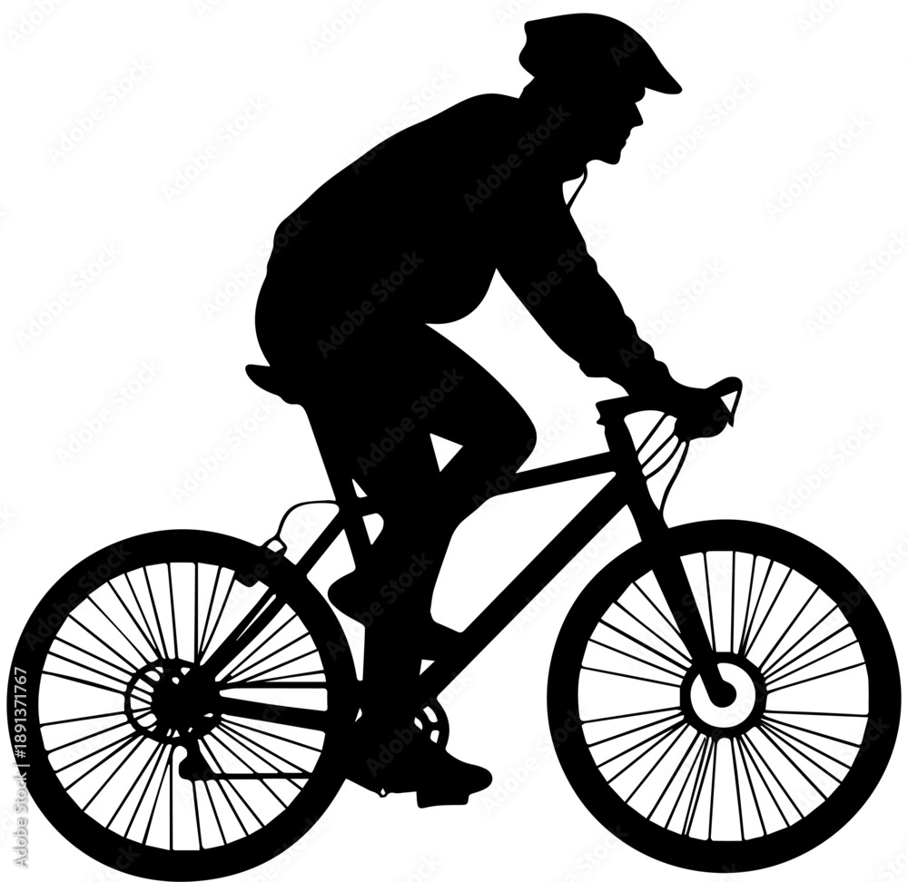 Fototapeta premium Cyclist Riding Bicycle Silhouette Vector Illustration