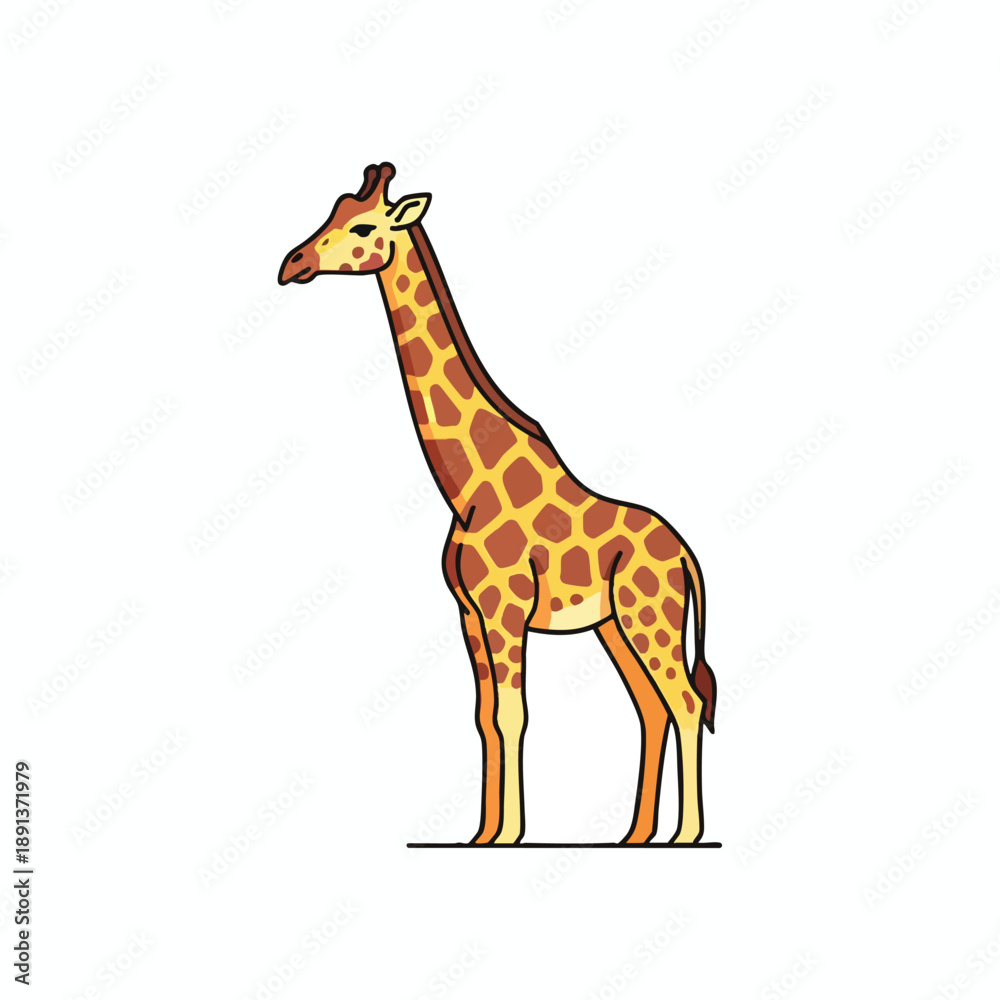 Obraz premium Stylized Giraffe Standing Profile Illustration