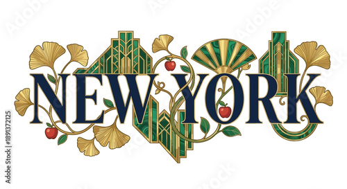 New York city typography with Art Deco ornaments vector illustration