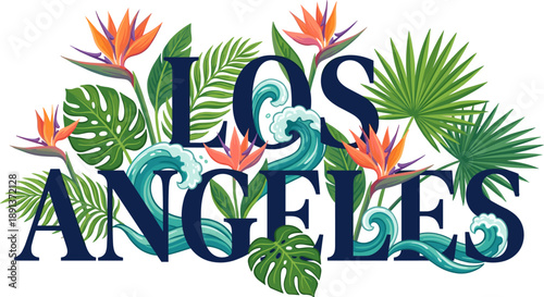 Los Angeles tropical beach theme vector illustration