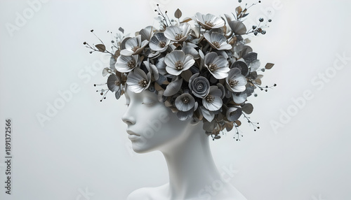 Elegant woman with floral headpiece in modern art style