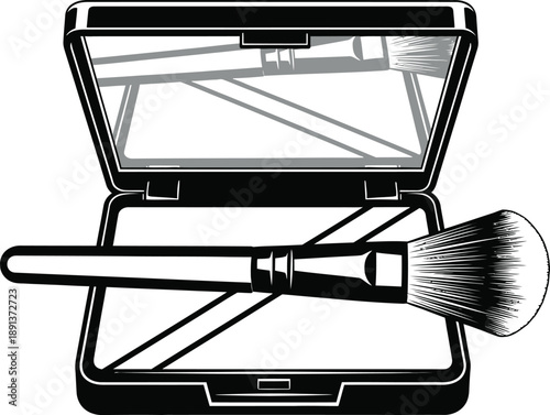 Open makeup compact with a brush inside, cosmetic accessory for beauty routine