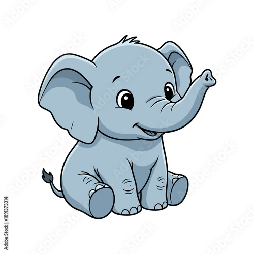 Adorable Cartoon Baby Elephant Sitting Happily