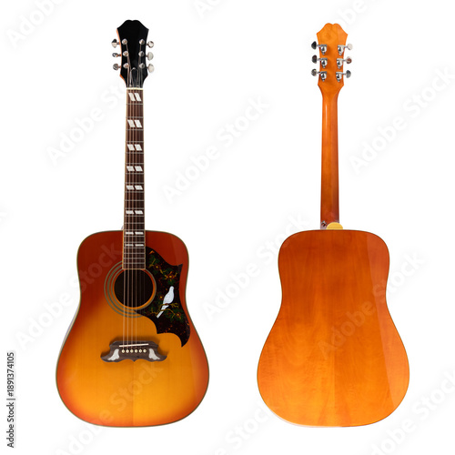Acoustic Guitar Front and Back Isolated on White Background