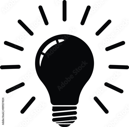 A bright light bulb glowing with radiating lines, symbolizing innovation, inspiration, and new ideas