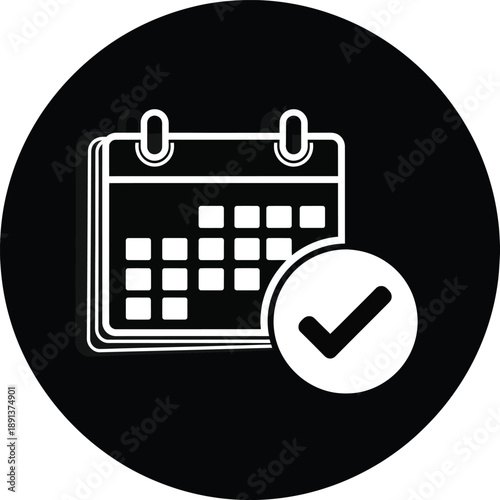 Calendar with a checkmark icon, representing a scheduled event or completed task on a planning board