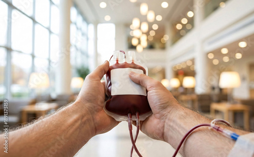 First-Person Perspective of Hopeful Blood Donation in Modern Hospital