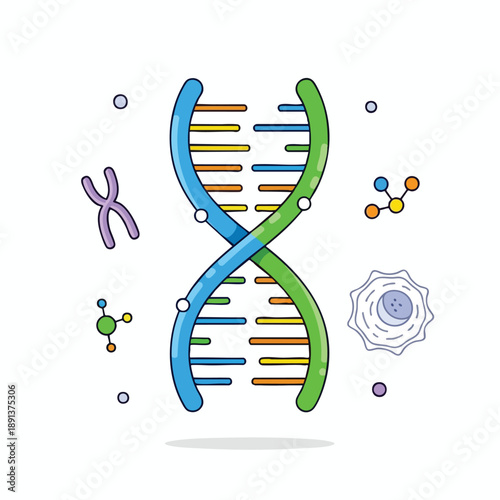 Colorful DNA Double Helix Structure with Molecules