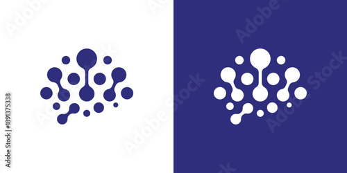 Dual meaning logo combining a brain and connected dots, symbolizing intelligence, neural networks, data connectivity, and advanced thinking or AI-driven solutions.