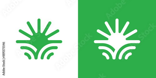 Dual meaning logo combining farm and sun elements, symbolizing sustainable agriculture, growth, natural energy, and healthy food production.