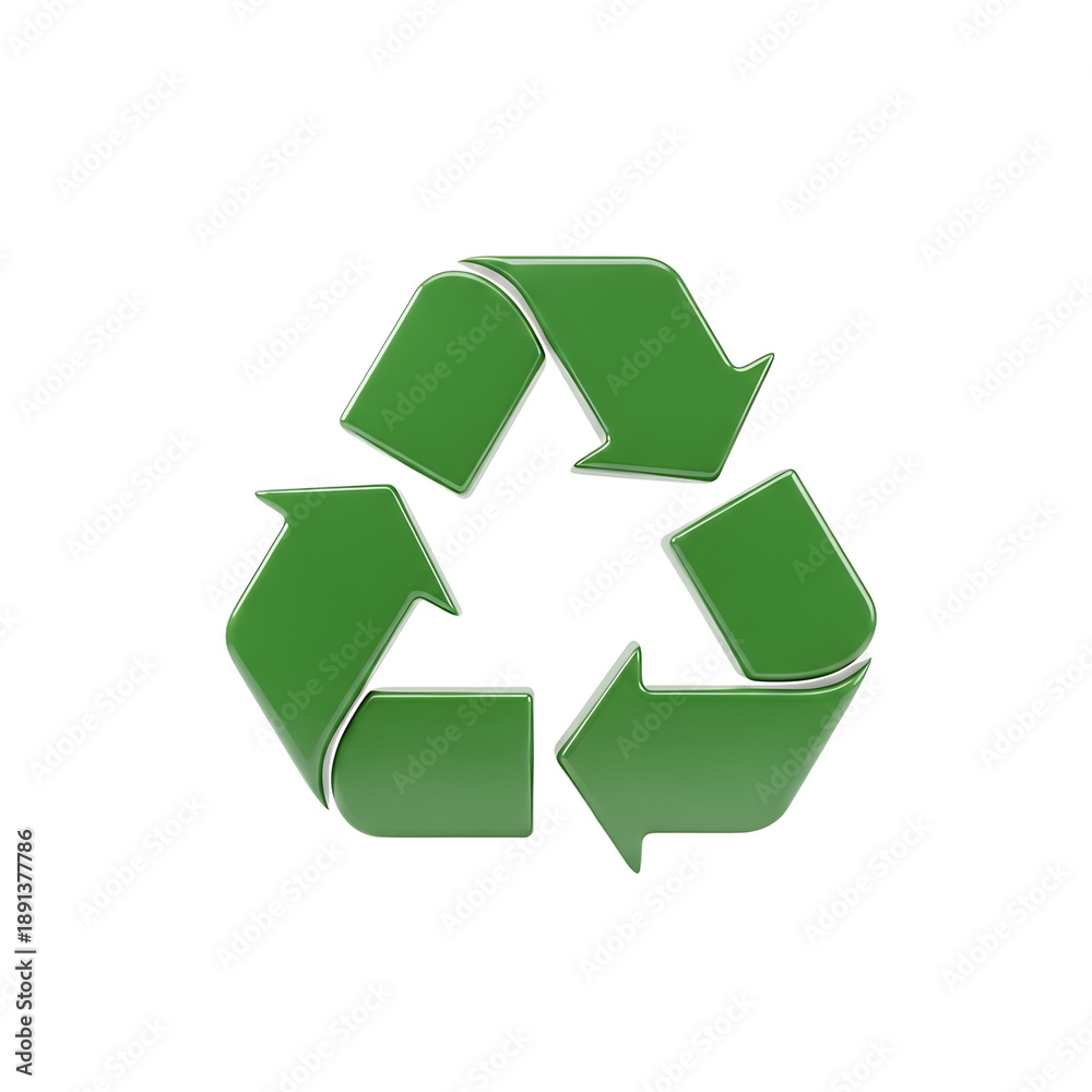 Fototapeta premium A green recycling symbol on transparent background