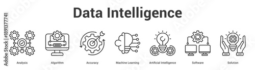 Data Intelligence web banner icon set vector illustration concept for business with icon of Analysis, Algorithm, Accuracy, Machine Learning, Artificial Intelligen.