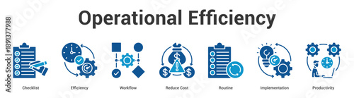 Operational Efficiency web banner icon set vector illustration concept for business with icon of Checklist, Efficiency, Workflow, Reduce Cost, Routi.