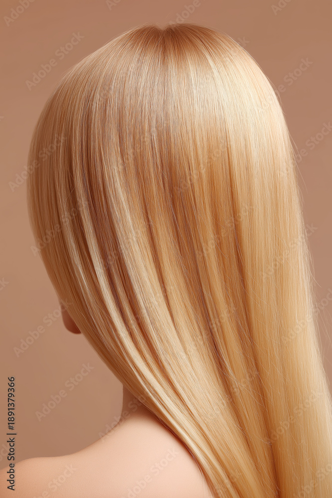 Naklejka premium Luxurious blonde hair with subtle highlights, smooth and healthy, showcasing its natural shine