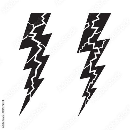 Cracked Lightning Bolt Vector Set – Broken Electric Thunder Power Symbols