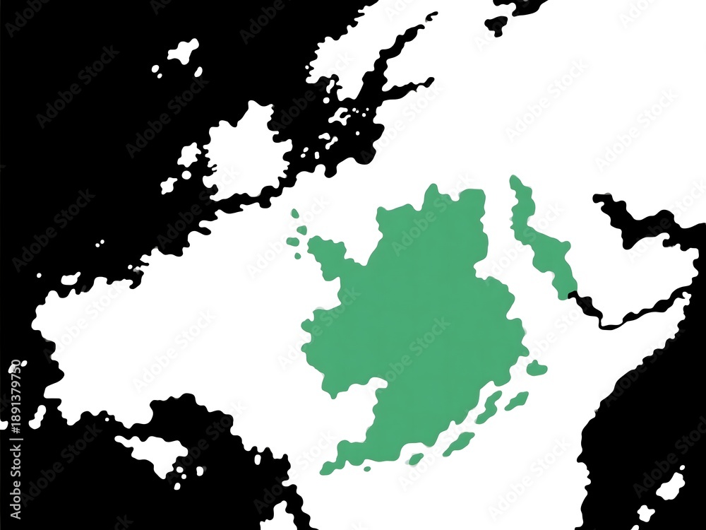 Obraz premium Map Greenland with a green highlighted area on a black and white world map background.