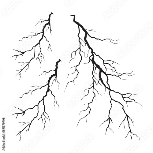 Cracked Lightning Branch Vector Set – Electric Thunder Fracture Effects