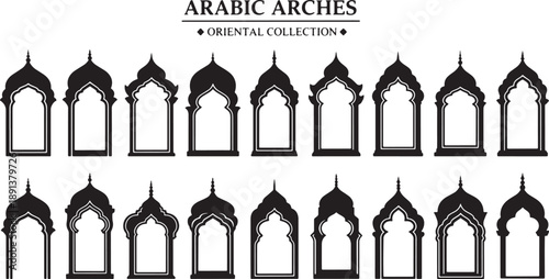 Arabic arches oriental collection with traditional mosque window frames and decorative borders