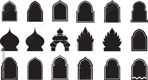 Decorative dome shapes and islamic arch silhouettes for architectural design and religious events