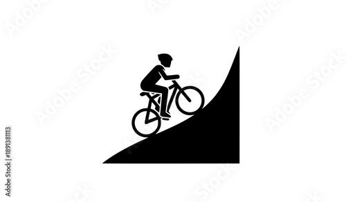 Minimal biker on winding mountain trail silhouette icon vector