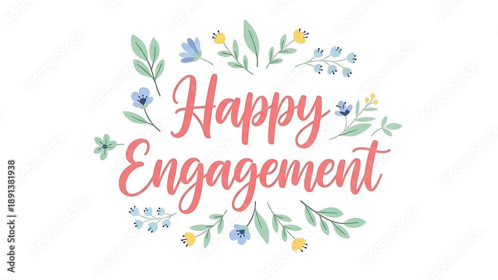 Obraz premium Celebratory Engagement Scene with Floral Decor and Joyful Typography