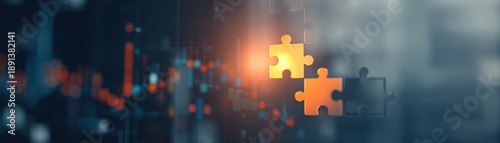 A digital puzzle piece illustration, problem-solving and integration in data analysis or technology, global trade, AI governance