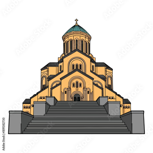 Church Building with Staircase and Dome.