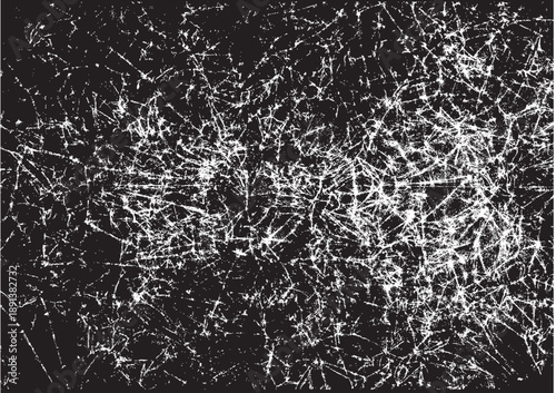 デジタル接続の抽象背景：黒背景に浮かぶ白い神経回路とネットワーク、和風のカスレ