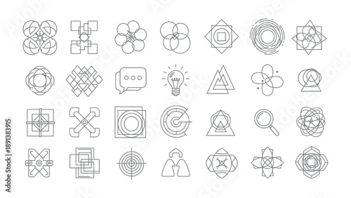 Geometric Line Art Collection: A diverse compilation of minimalist line art designs featuring an array of geometric shapes and abstract compositions.