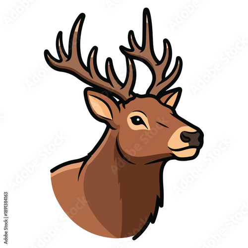 Brown Deer Head with Large Antlers.