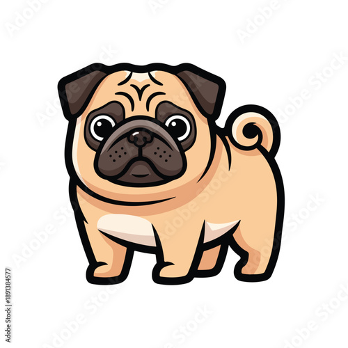 Cartoon Pug Dog Standing and Looking.