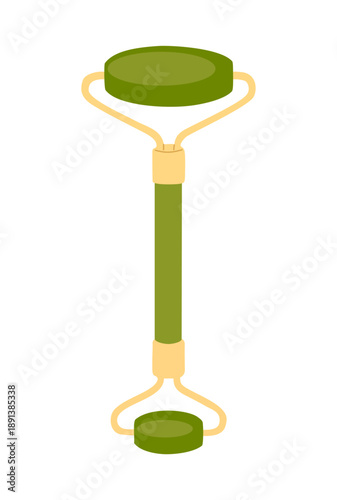 Clean vector of a green jade roller with gold accents on transparent background, ideal for skincare, beauty, and wellness designs.