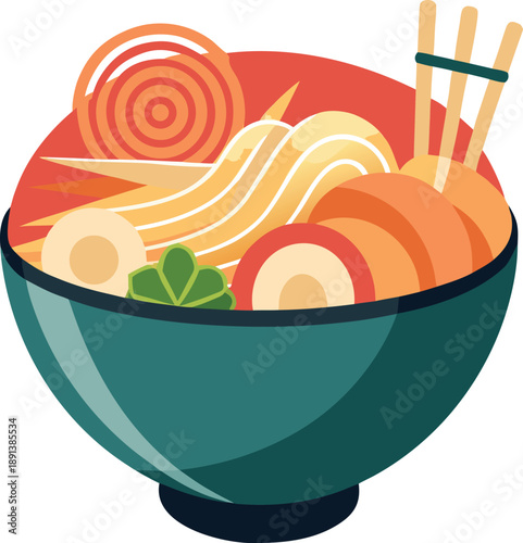 A steaming bowl of ramen with chopsticks