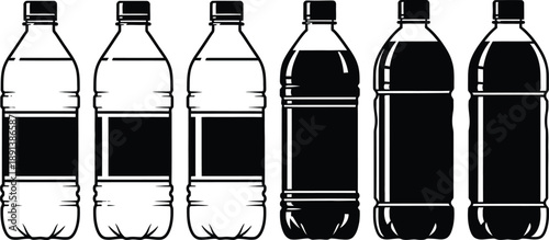 Collection of diverse plastic bottle designs, perfect for illustrating beverage packaging and hydration concepts in a clean graphic style