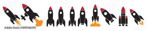 collection of diverse rocket illustrations in a flat design