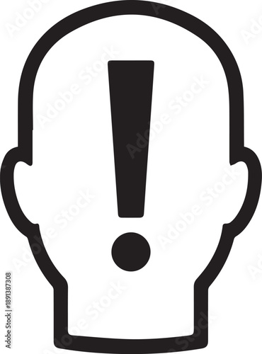 An iconic illustration of a head with an exclamation mark, symbolizing insight and the emergence of an idea, designed with precision and clarity.