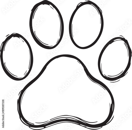 A minimalist paw print, an emblem of animal companionship. A hand-drawn sketch, captures the essence of a furry friend, inviting viewers to celebrate the bond between animals and people.