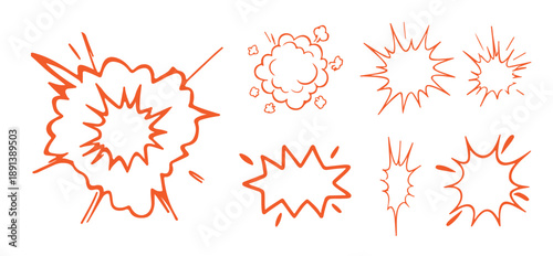 Comic Explosion Burst Effects Set Hand Drawn Impact Star Vector