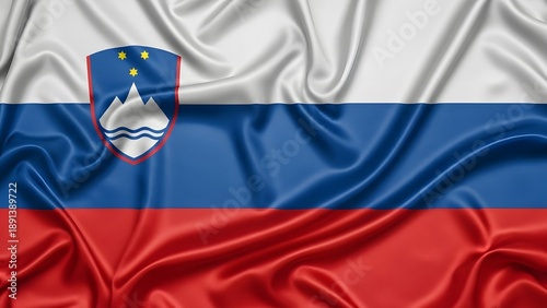 Slovenia flag waving with smooth satin texture and national pride