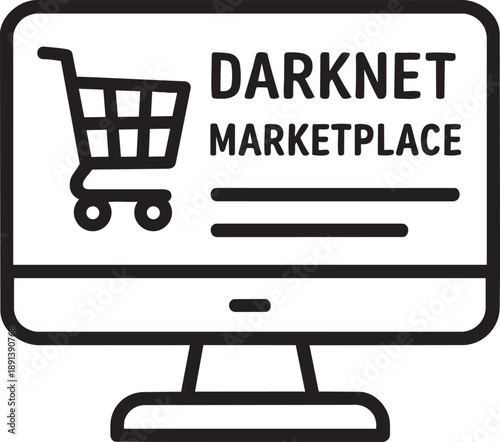 Darknet marketplace illegal shopping website line icon